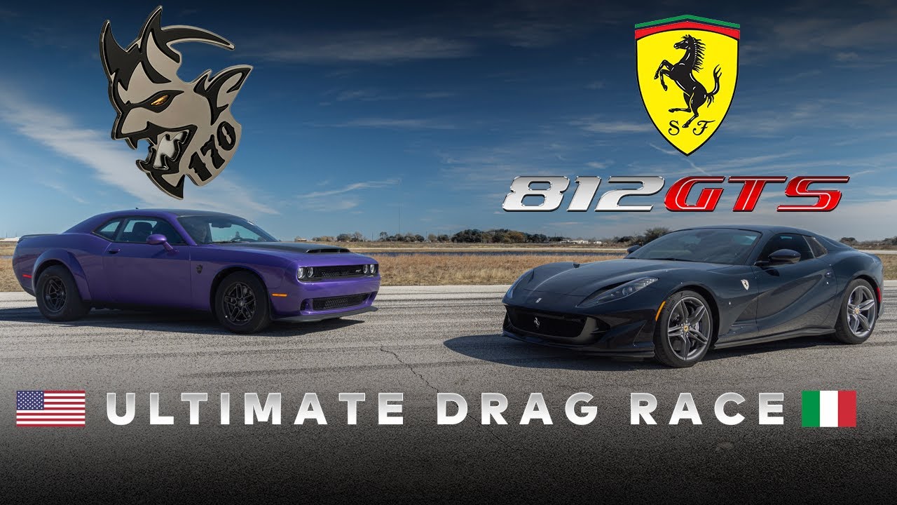 Dodge Demon 170 против Ferrari 812 GTS // V8 против V12 // Американский маслкар против итальянско...