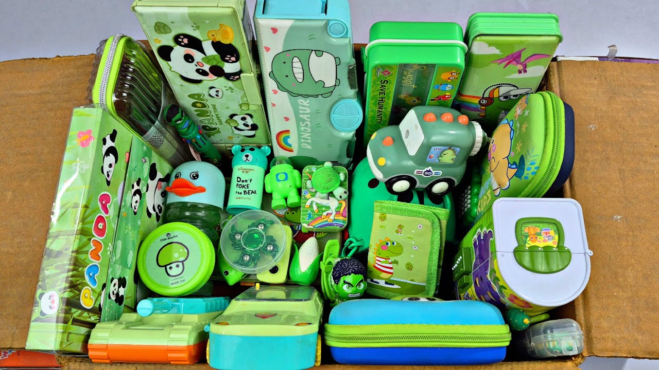 OSM GREEN Stationary Collection😍Geometry, Waterbottle, Slime, Eraser, Sharpner, Lunchbox, Pouch, Etc
