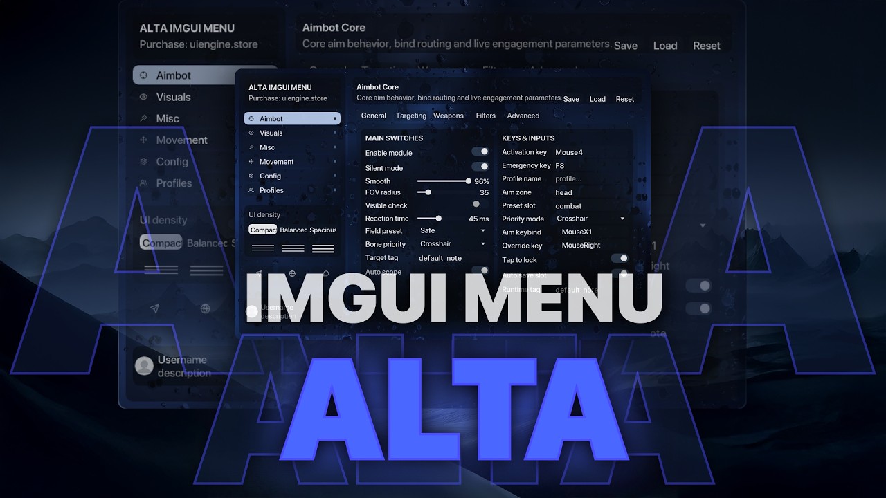 🟦ALTA ImGui Menu Showcase | Clean Modern Dear ImGui Interface Design (C++ GUI / Game UI)