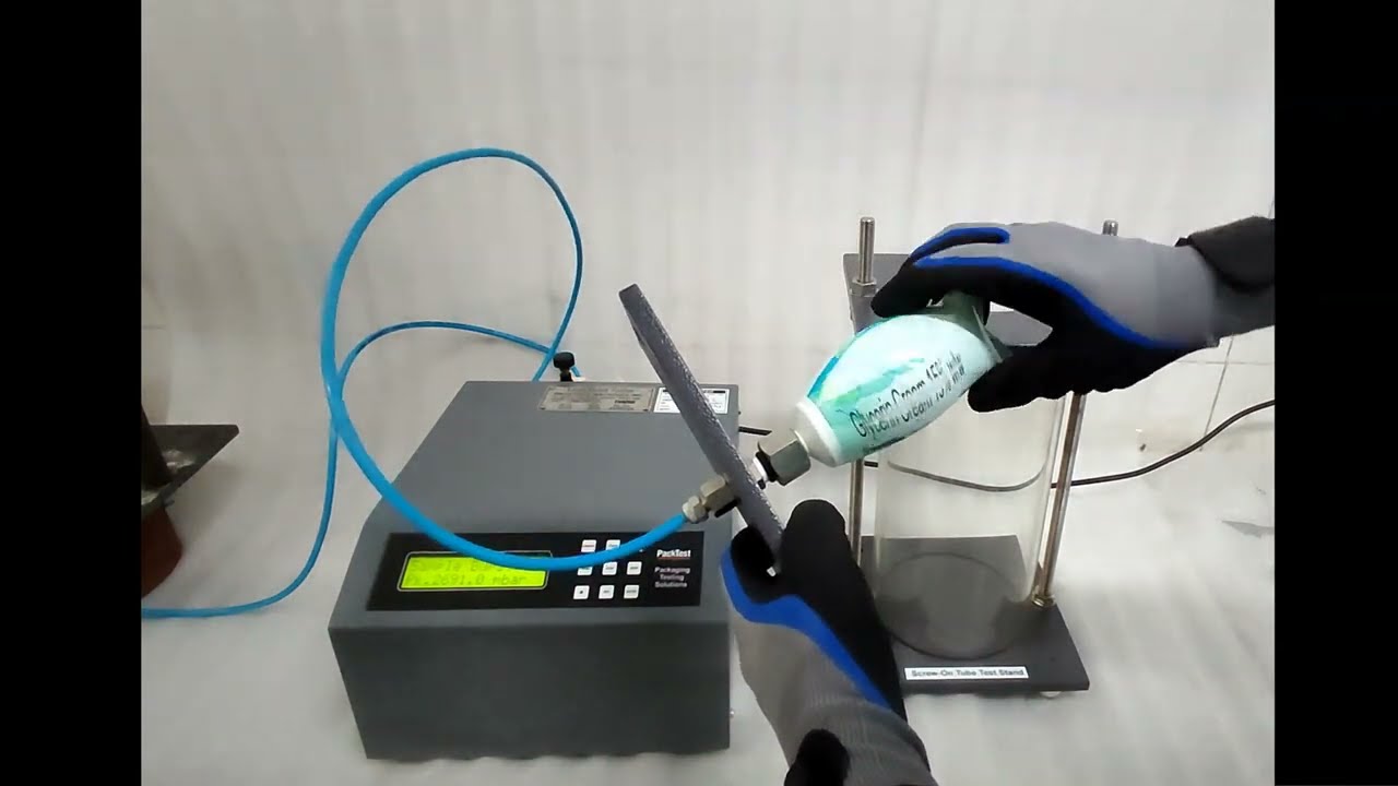 Leak Burst Test with Screw On Co-Ex Tubes by PackTest Machines Inc