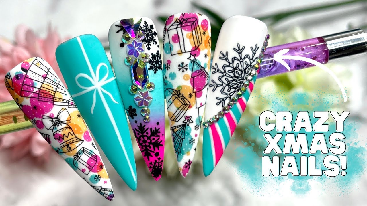 CRAZY COLOURFUL CHRISTMAS NAILS| TRANSFER FOIL NAIL DESIGN| PRESENT NAIL ART| QUICK AND EASY NAILS