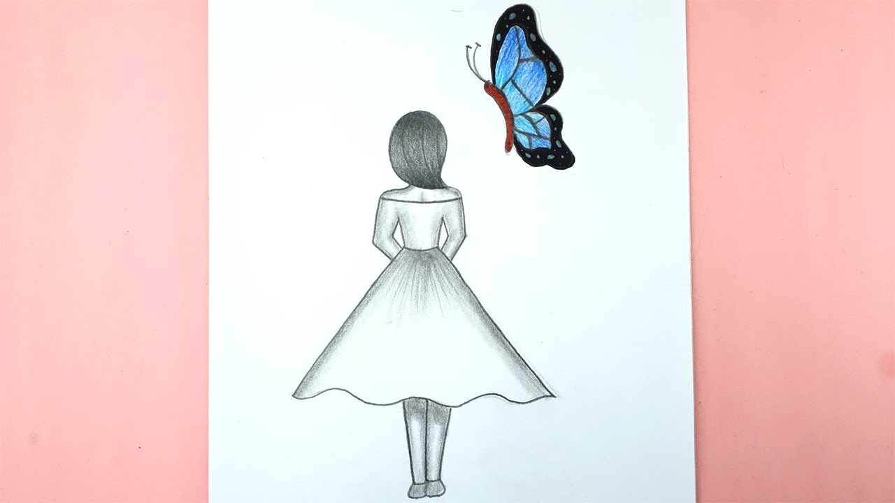 How to Draw a Girl with Butterfly - Drawing easy || Pencil sketch for beginner || Girl drawing