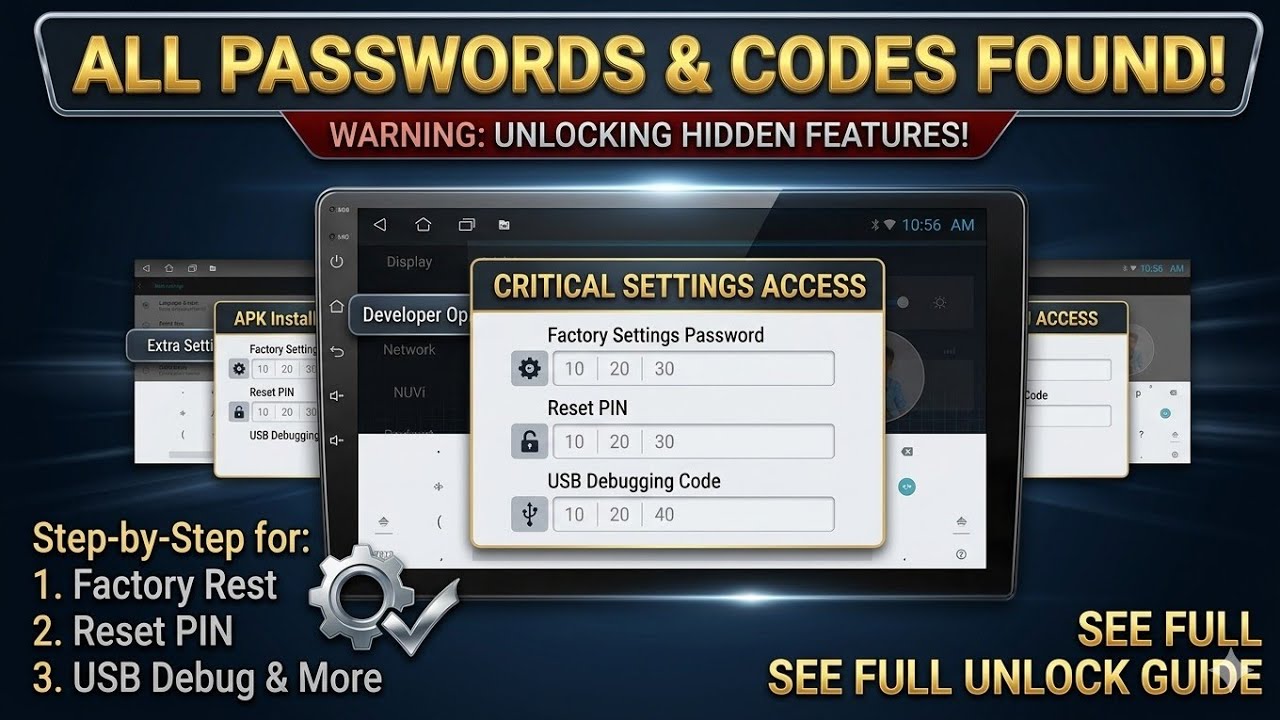 🔐 All Passwords for Android Car Stereo | Factory, Extra & Reset (Topway TS7, T3L, TS10, TS18)