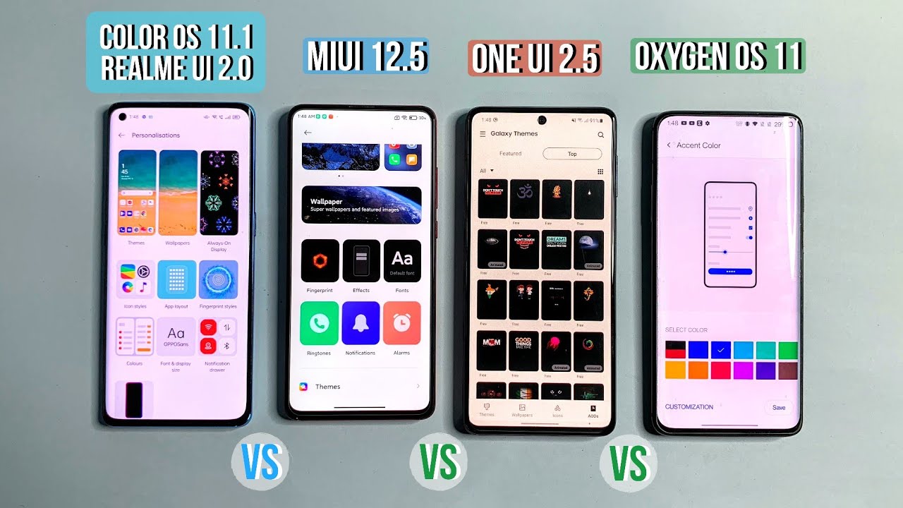 MIUI 12.5 Vs ColorOS 11.1 Vs Realme UI 2.0 Vs Oxygen OS 11 Vs One UI 2.5 - Who is Best in 2021 ?