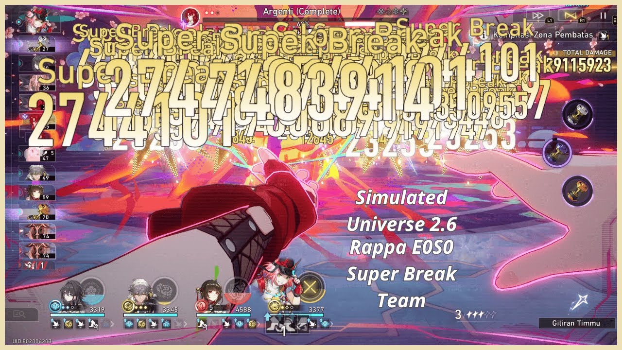 Insane Damage Rappa Super Break Team Simulated Universe Conundrum Lvl 4 | Honkai Star Rail