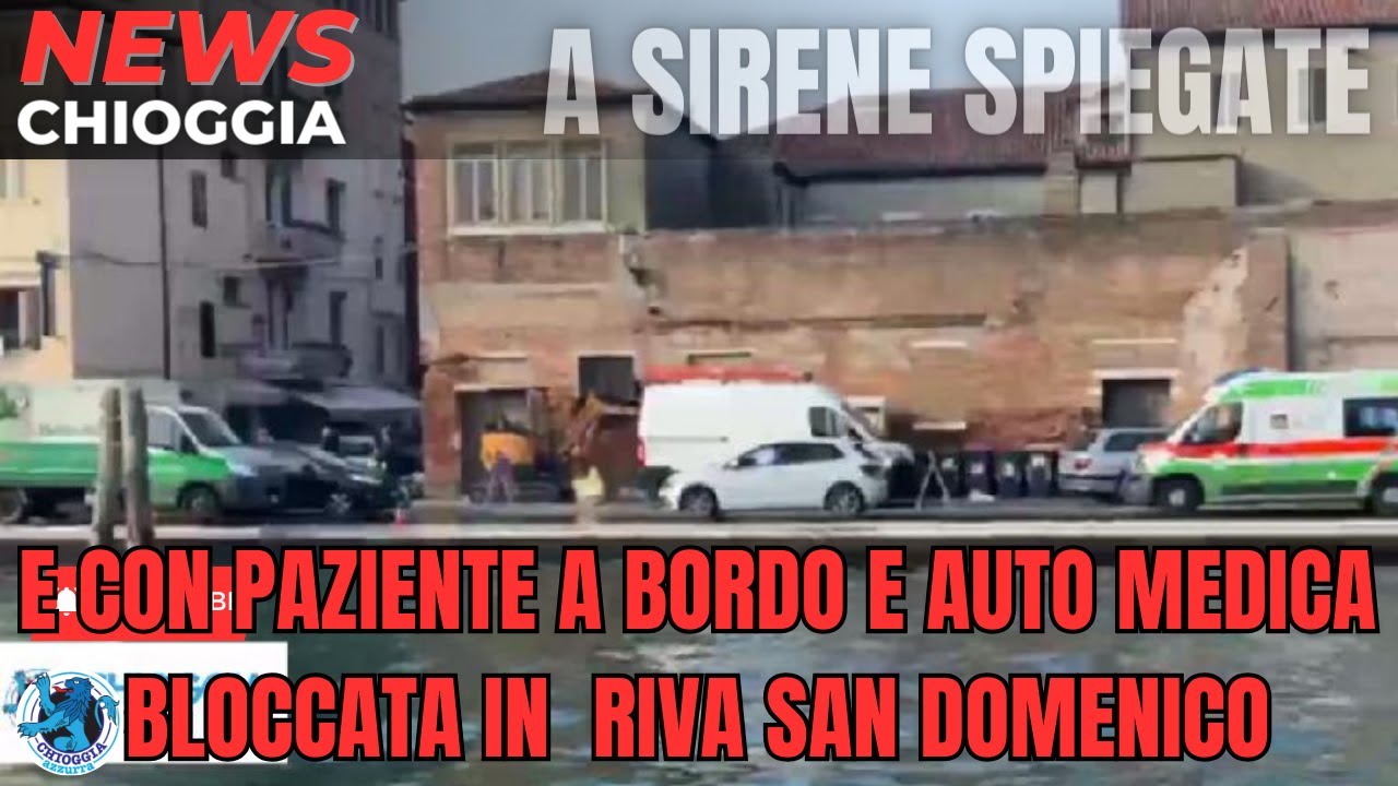 AMBULANZA A SIRENE SPIEGATE CON PAZIENTE A BORDO E AUTO MEDICA AD ATTENDERE CHE SI LIBERI LA RIVA