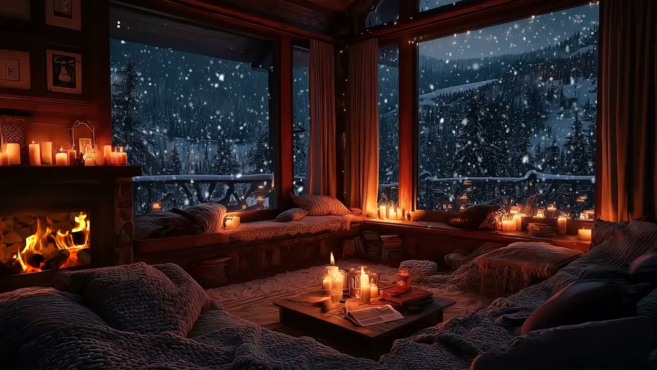 Peaceful Fireplace & Soft Piano Music | Cozy Winter Night Ambience for Sleep and Relaxation