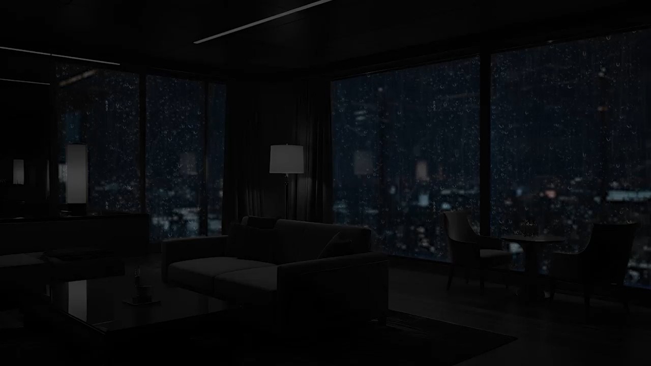 Heavy Rain on Window 🌙 Cozy Bedroom with Hotel Night View