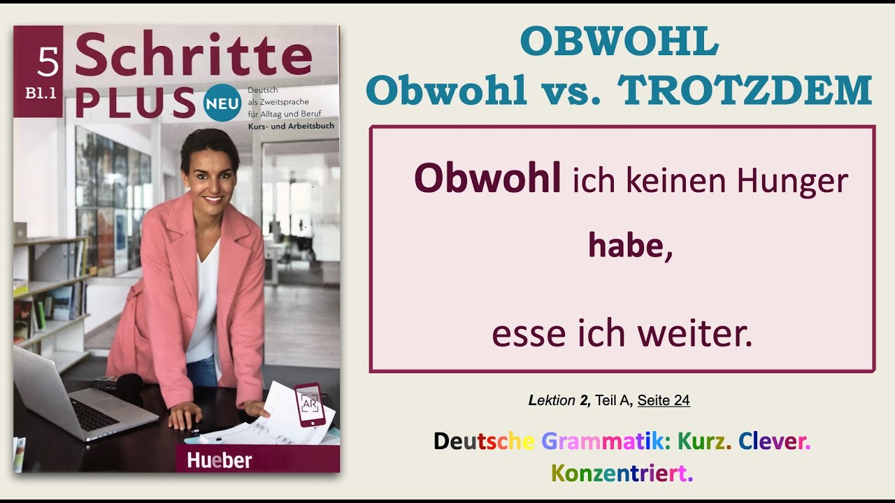 B1.1 - Unlogische Folge mit OBWOHL vs. TROTZDEM. Schritte Plus Neu 5, Lektion 2, Teil A.