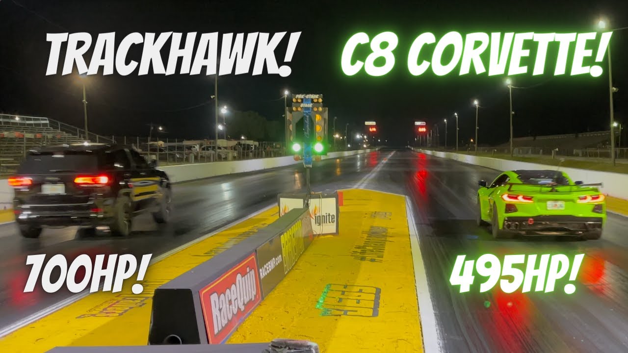 C8 Corvette Drag Races Brand New Jeep Trackhawk, Hellcat, and GT500 at Bradenton Motorsports Parkway