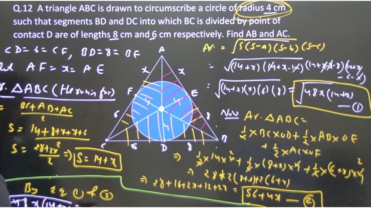A triangle ABC is drawn to circumscribe a circle of radius 4 cm |  Class 10 maths ex 10.2 q12