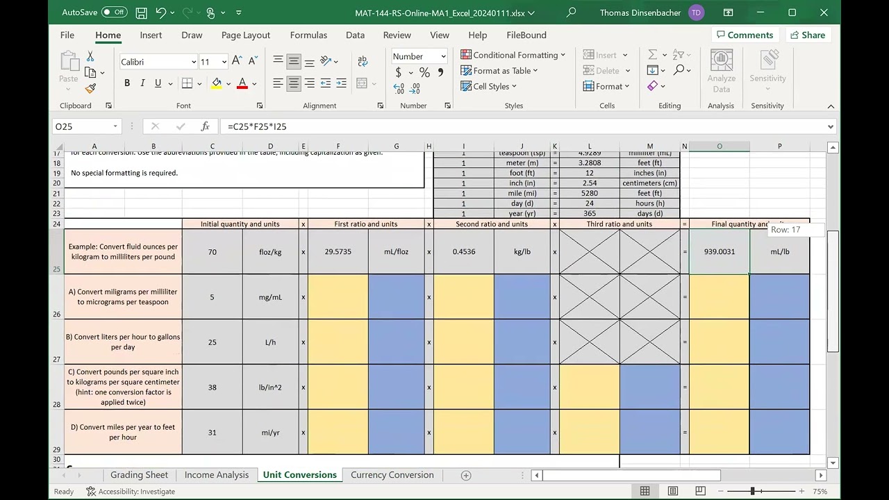 Major Assignment 1 C - Unit Conversions (MAT-144 starting 20240111)