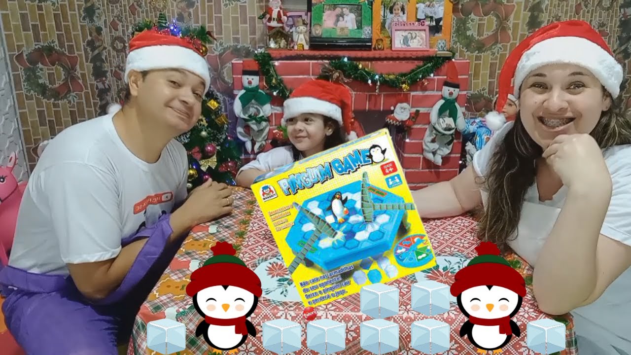 Familia Time Jogando Jogo Quebra Gelo Pinguim/Game Pinguim numa fria/ Jogo Quebrando Gelo