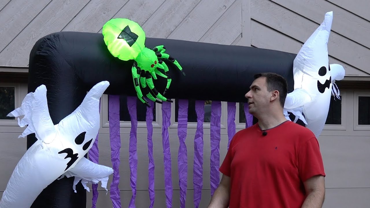 8' Illuminated Halloween Inflatable Ghosts and Spider Archway Decoration by BZB Goods