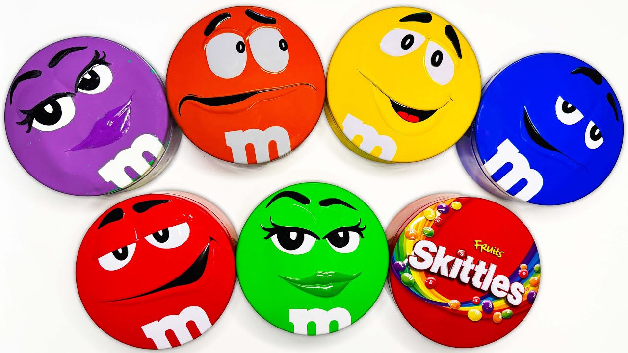 Satisfying Video | How to Unpacking Bright Tins with Rainbow Skittles and Sweet M&M'S Candy ASMR