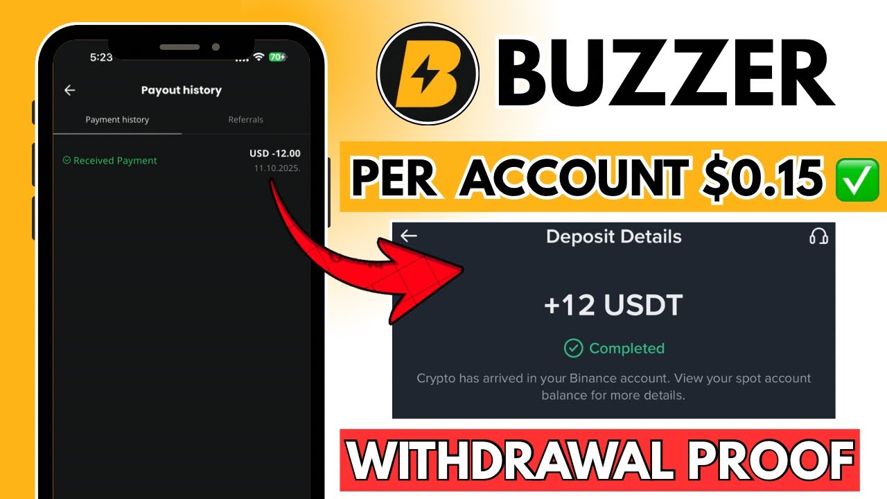 Buzzer Instant Payment App || Per Account $0.15 Instant | New Instant offer Today, Withdrawal Proof