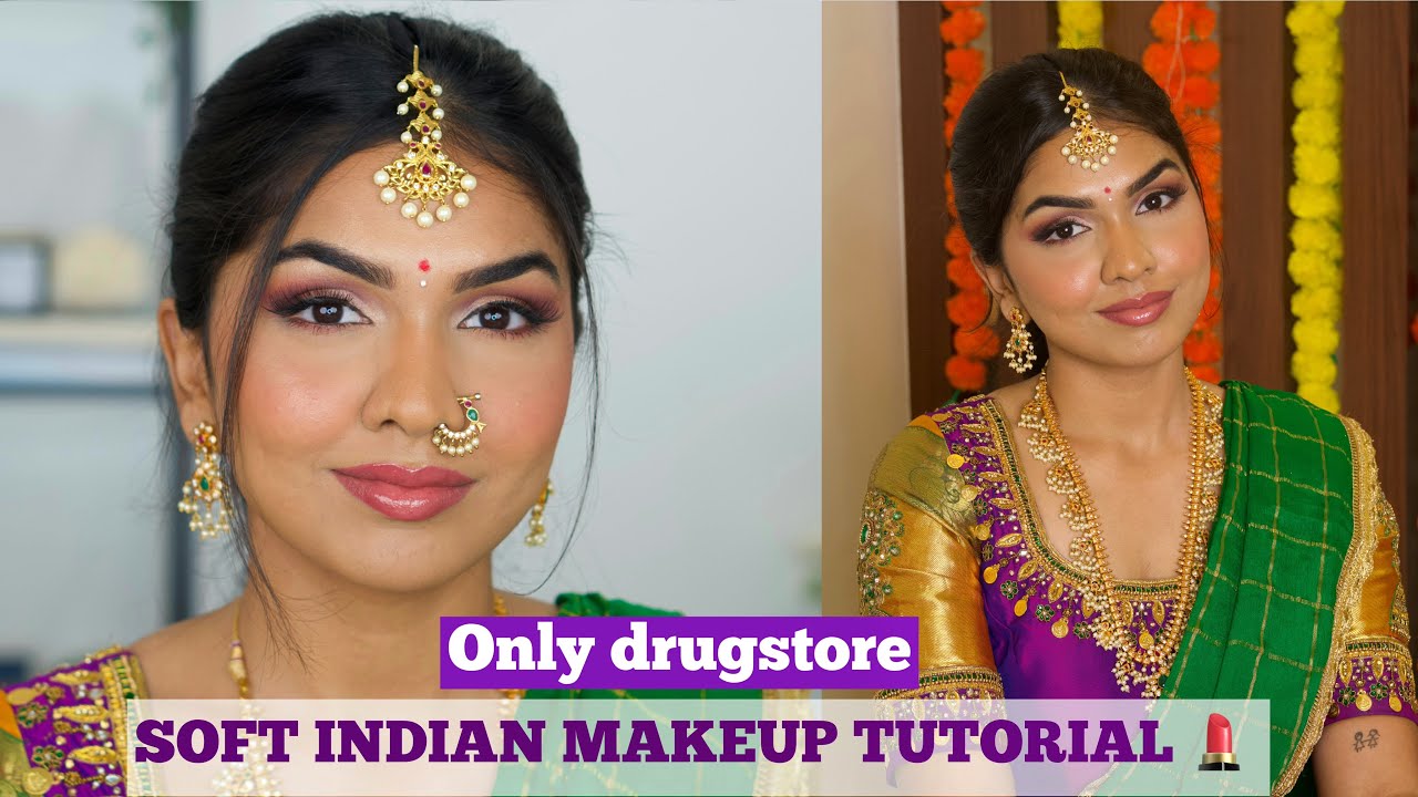Soft glam with only Drugstore products 💕 | South India attire