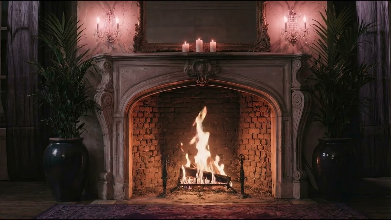 New Orleans Vintage Fireplace at Night | Fireplace & Nighttime Ambience | Relax or Sleep (7 Hours)