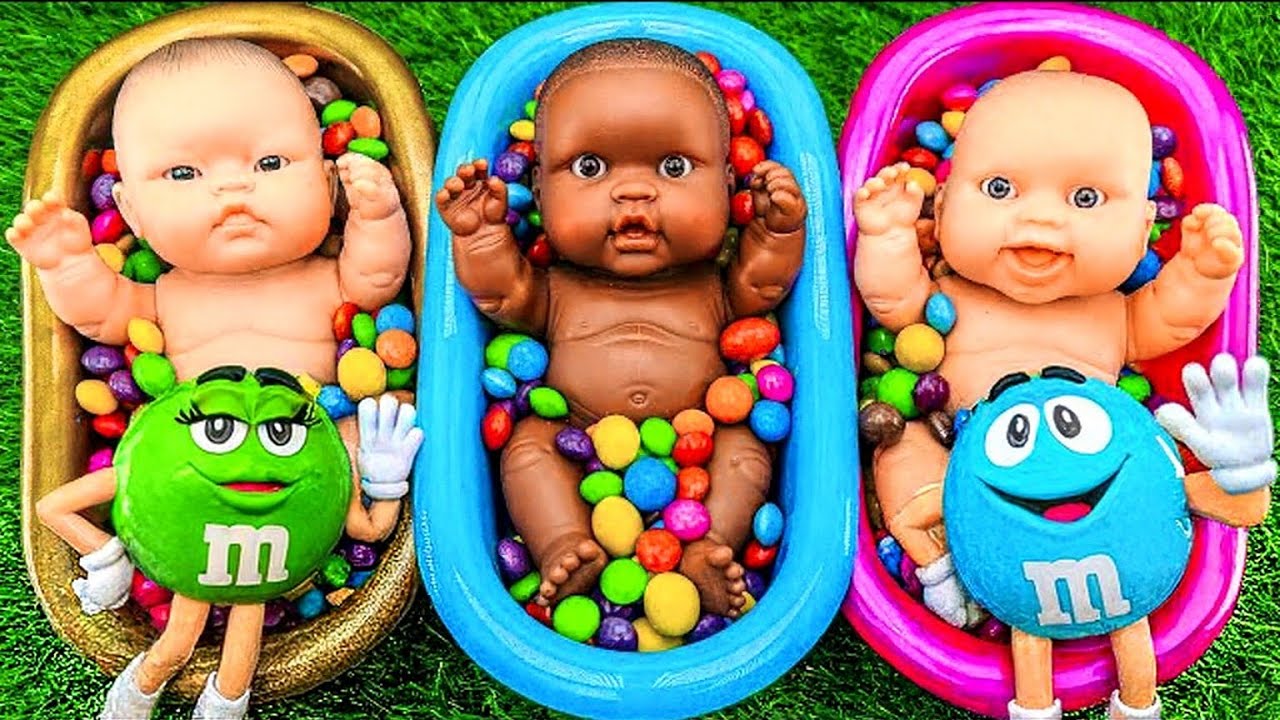 Full of 3 Rainbow BathTubs Candy with M&M's & Magic Slime Cutting Video