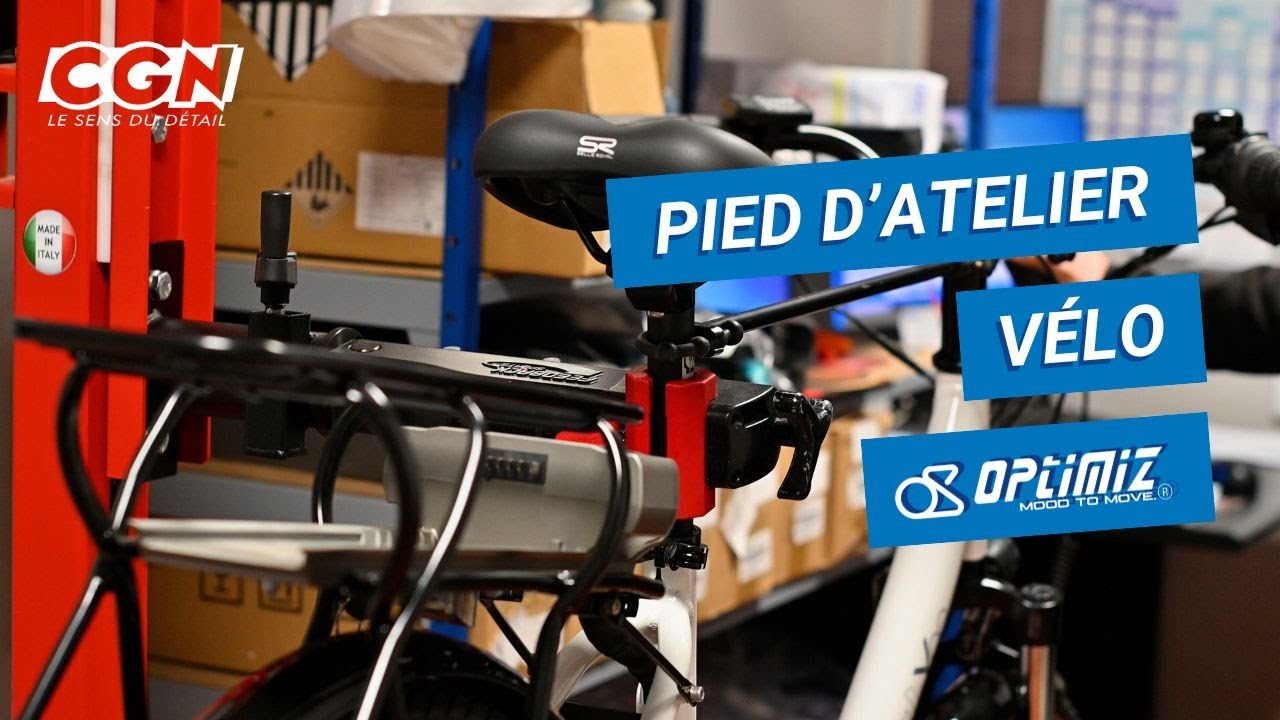 Pied d'atelier OPTIMIZ - levage électrique avec tablette et lampe 🚲
