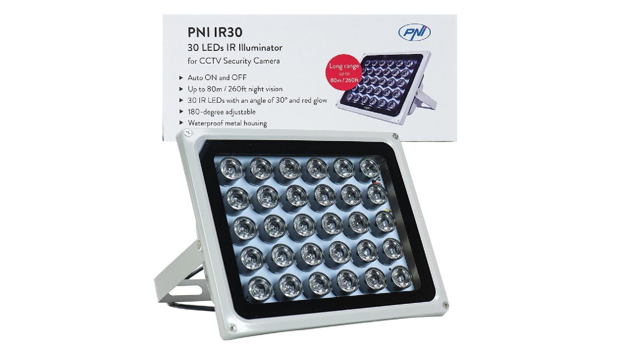 Reflector with infrared LEDs PNI IR30 for cameras and CCTV systems, 30 IR LEDs, distance 80m, IP66