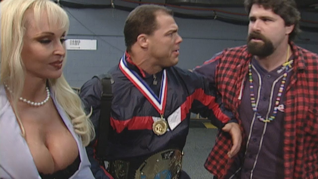 Mick Foley & Debra confront Kurt Angle, Triple H & Rikishi 12/07/2000