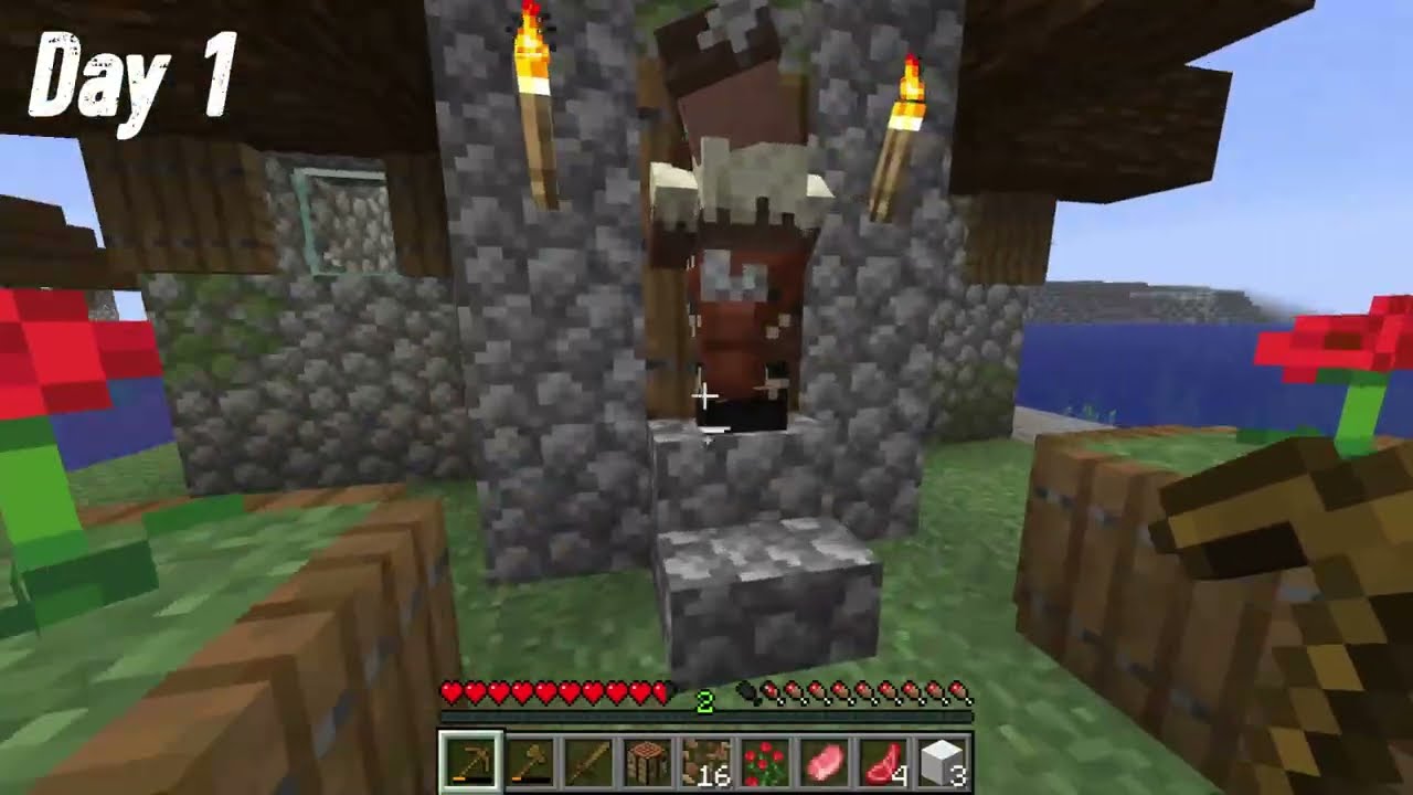 Day 1  in 100 Days of minecraft survival.