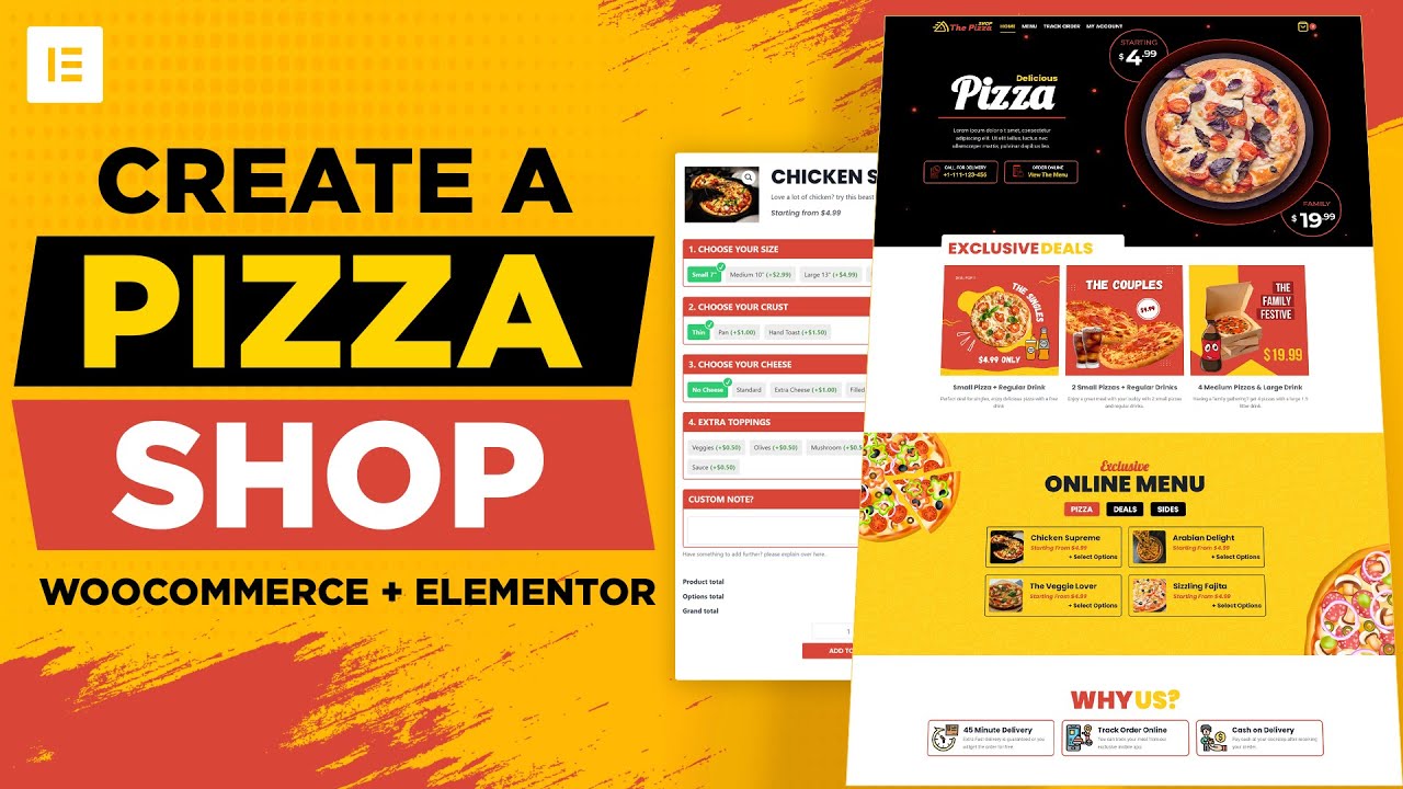 Create a Pizza Shop / Fast Food  Website with WordPress, WooCommerce & Elementor