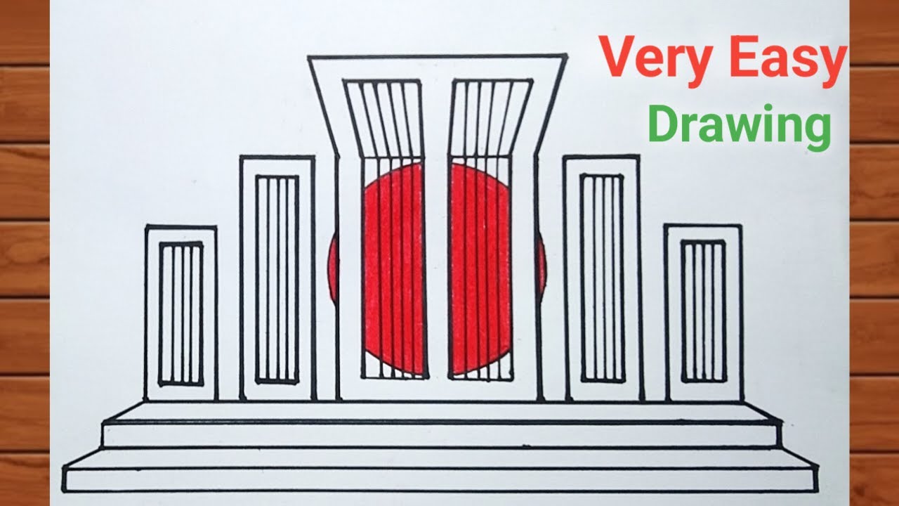 How to Draw Shahid Minar Easy Step by Step / শহীদ মিনার আঁকা