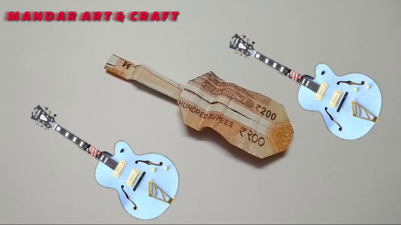 HOW TO FOLD MONEY ORIGAMI 🎸GUITAR🎸 NEW 200 RUPEES NOTE