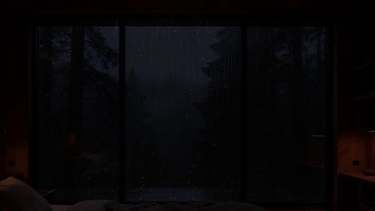 Night Rain Sounds in Cozy Mountain Cabin | Dark Screen for Sleeping & Relaxing