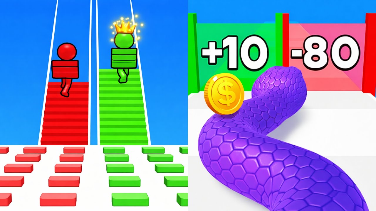 Bridge Race vs Snake Run Race - Full Levels Speedrun Gameplay (Android & iOS)