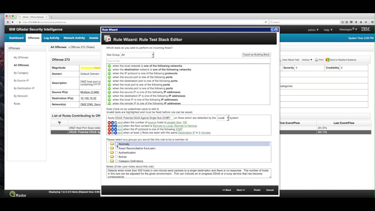 QRadar Detecting DDoS attacks and Superflows