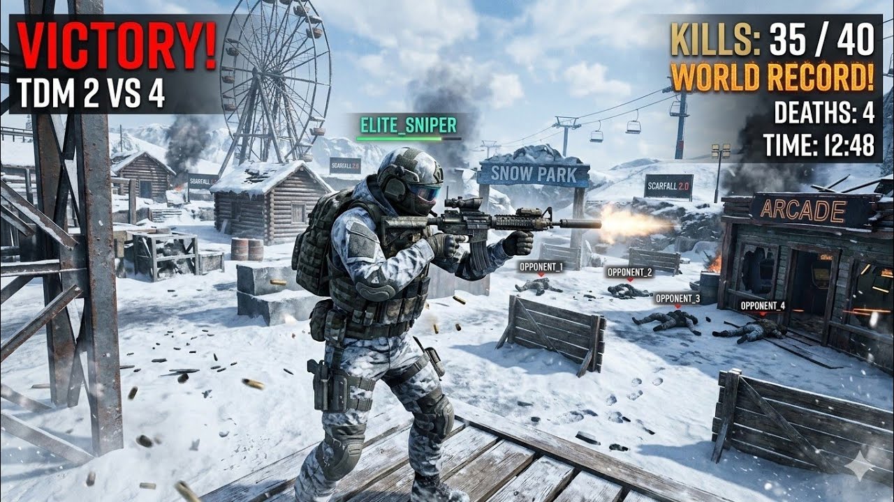 1 MORE WORLD RECORD UPLOADED IN SCARFALL 2.0 SNOW PARK MAP TDM 2 VS 4 CRETICAL SITUATION VICTORY 🥵