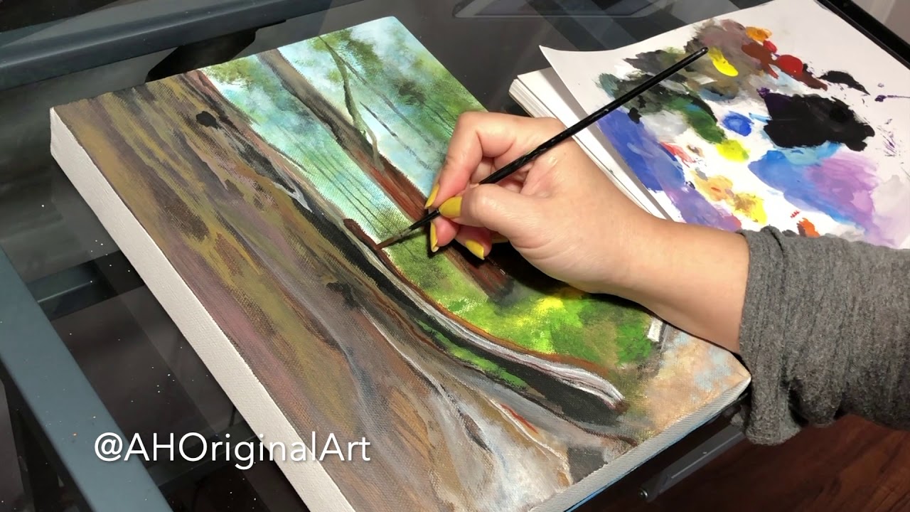 Giant sequoia tree painting / redwood / tree trunk scar / acrylic/ art therapy relaxation (part 1)