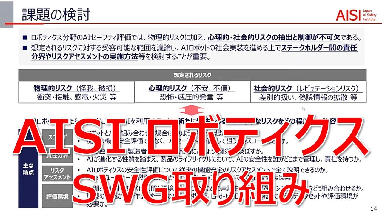 AISI ロボティクスSWGの取組状況と今後の進め方について