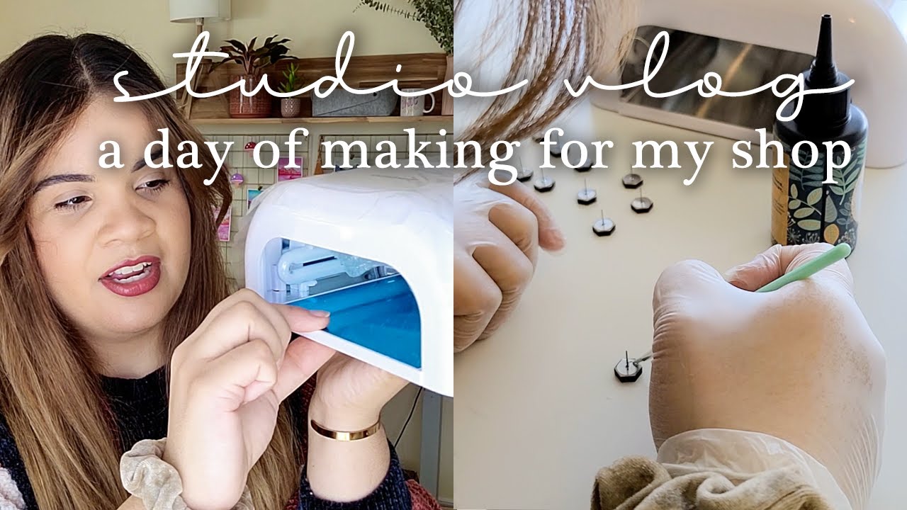 a day of making for a shop update, how to glue and adhere posts to studs with resin | studio vlog 37