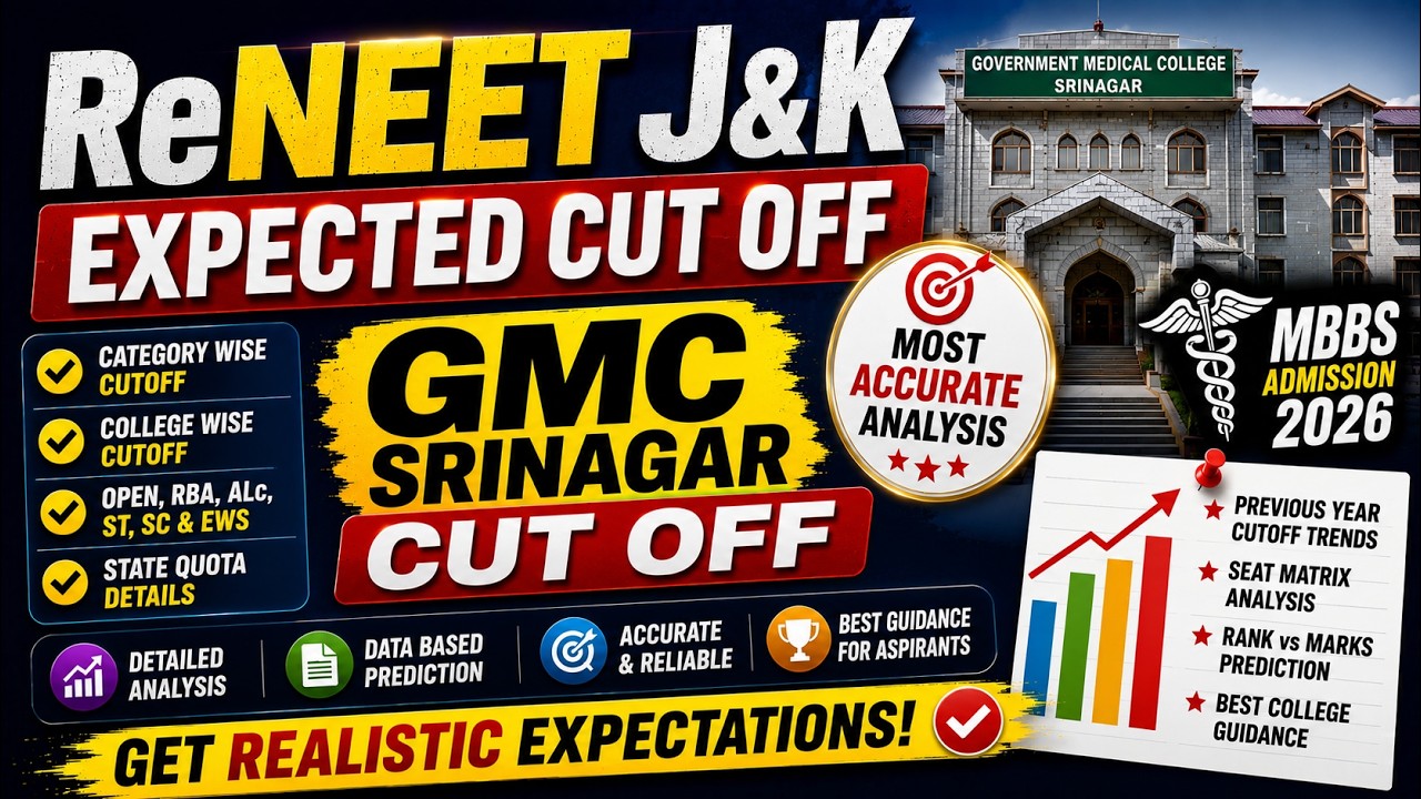 ReNEET J&K Expected Cut Off 2026 |NEET 2026 J&K Category wise cut off| Most Accurate Analysis