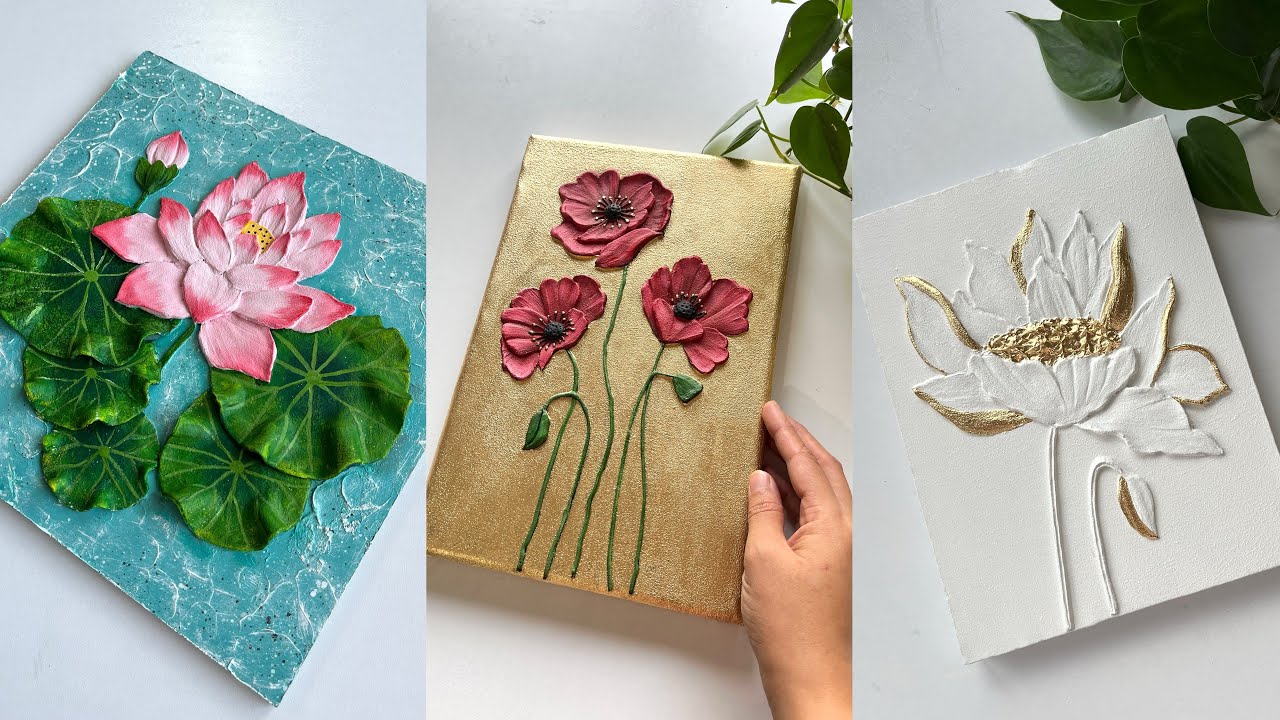 Create 3 Stunning Textured Flowers 😍 Poppy &Two Lotus Flowers | Discover the Joy of Texture Art