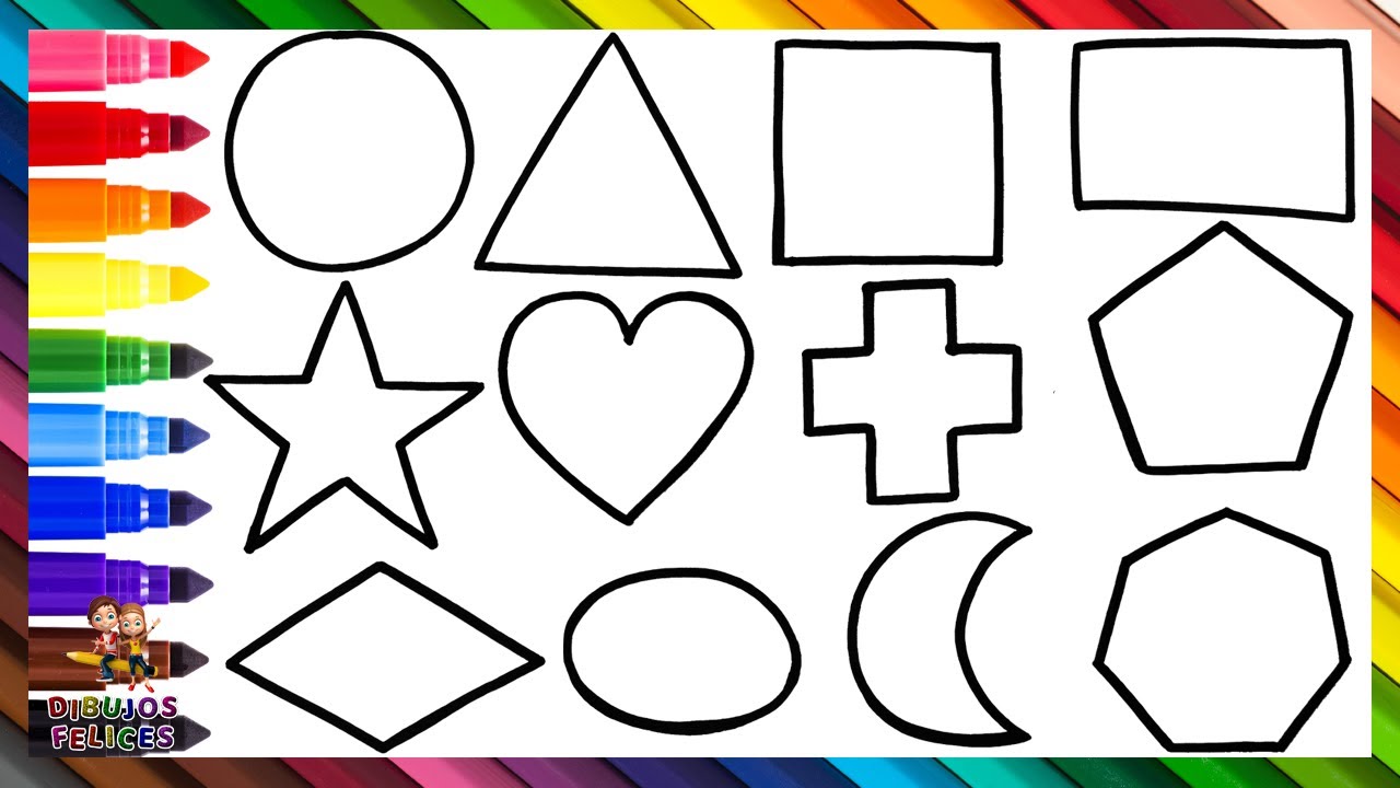 Dibuja y Colorea Formas Geom&eacute;tricas 🟠💜🔺🟩⭐➕🌙🌈 Dibujos Para Ni&ntilde;os