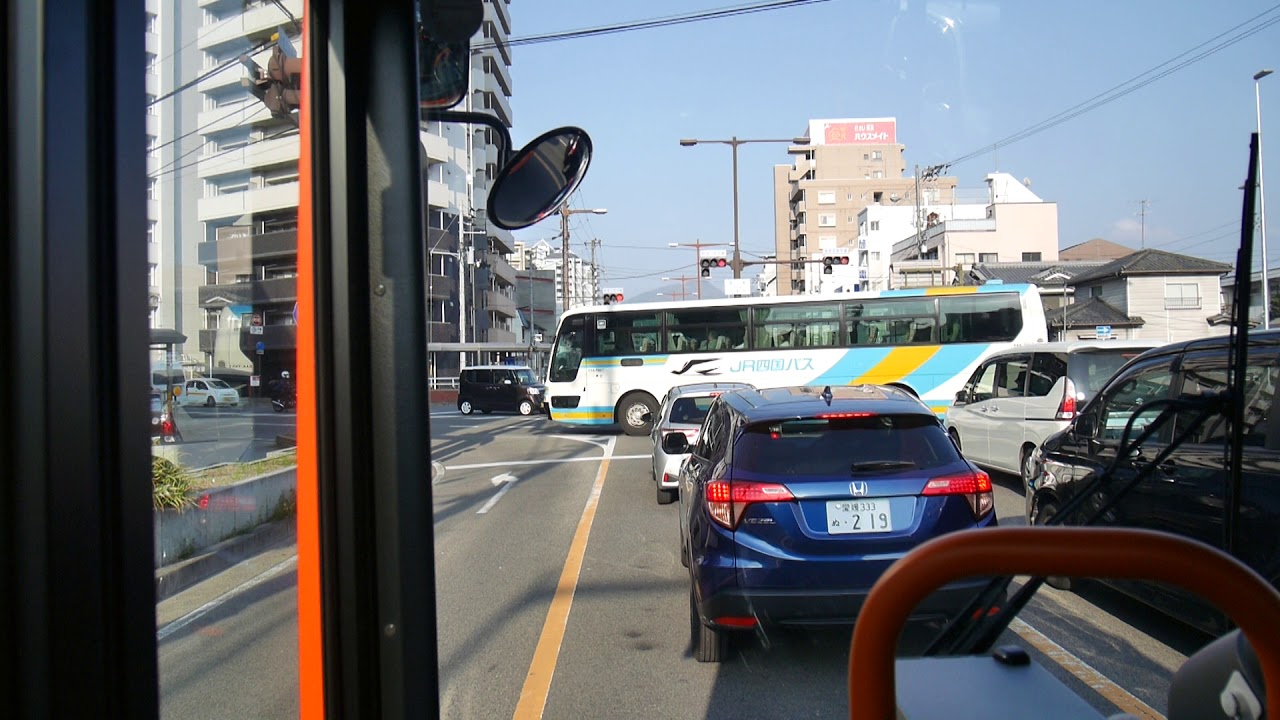 【前面展望】松山市駅～愛大農学部前～正円寺～道後温泉駅【伊予鉄バス】