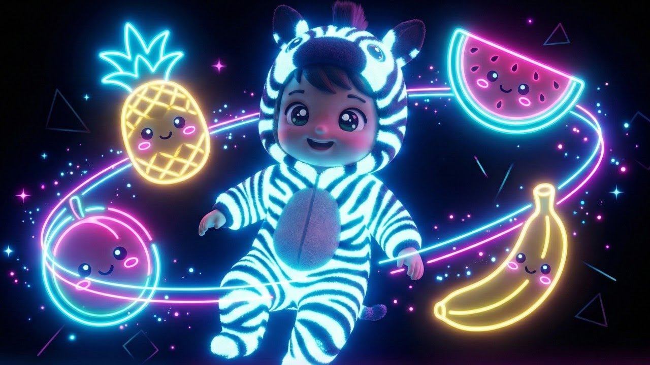 Baby Sensory Video 🦓 High Contrast for Baby 🎵 Neon Zebra & Fruits | Relaxing & Calming