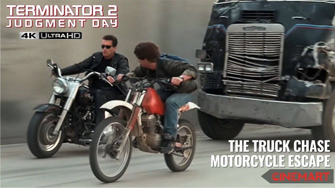TERMINATOR 2 (1991) | The Truck Chase | Motorcycle Escape Scene 4K UHD