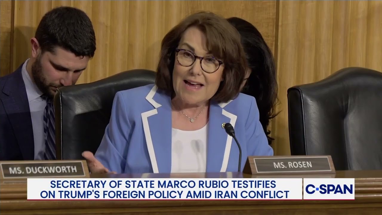 Sekretarz Rubio odpowiada senator Jacky Rosen (demokrata z Nevady), kt&oacute;ra oskarża go o imprezowan...