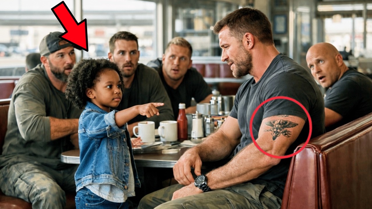 “MON PÈRE A CE TATOUAGE” — LA PETITE FILLE NOIRE POINTE DU DOIGT, LAISSANT 5 NAVY SEALS FIGÉS...