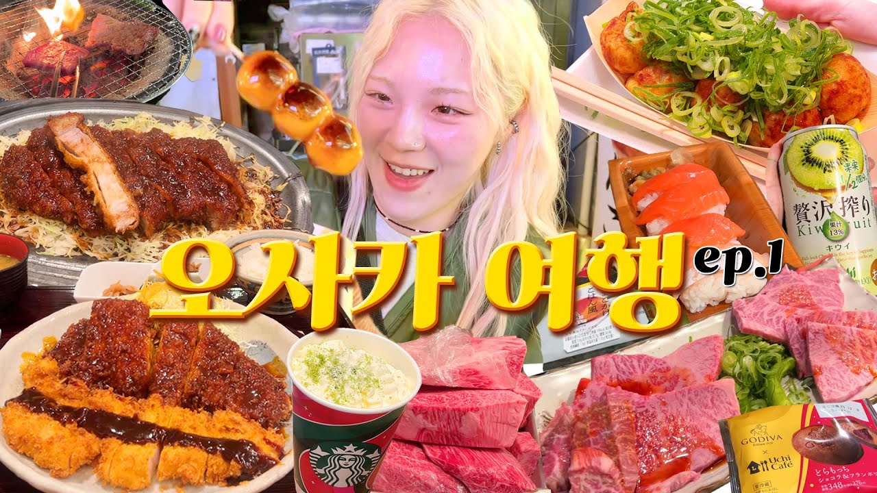 🇯🇵오사카 먹방여행 ep.01 ) 돼지런한 1일차 : 철판돈까스,야끼니꾸,시오타코,수제당고,계란샌드위치,편의점털기 + 쇼핑하울 +그녀석의 선물..🥹