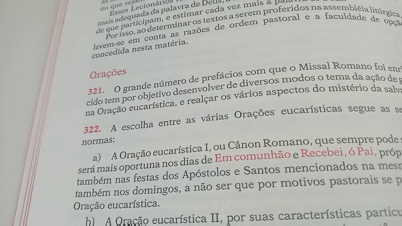 Como saber qual ORAÇÃO EUCARÍSTICA marcar no Missal Romano?????