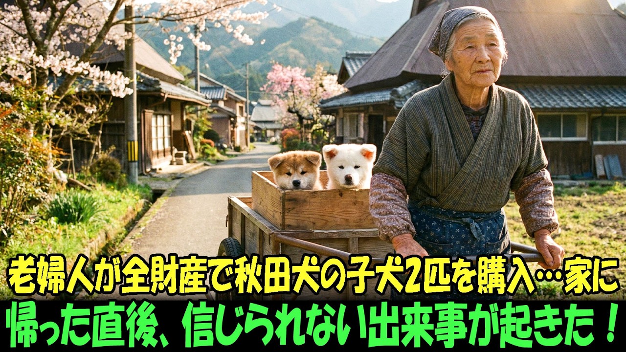【奇跡の実話】老婦人は全財産を使って、市場で売られていた秋田犬の子犬2匹を買った…。家に帰った直後、信じられない出来事が起きた！