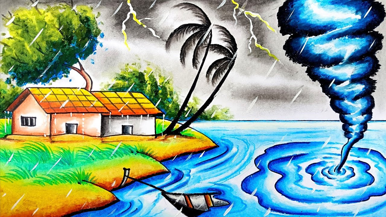 biparjoy cyclone drawing/rainy season drawing/বর্ষাকালের দৃশ্য/বর্ষাকালের দৃশ্য আঁকা/borsha kal