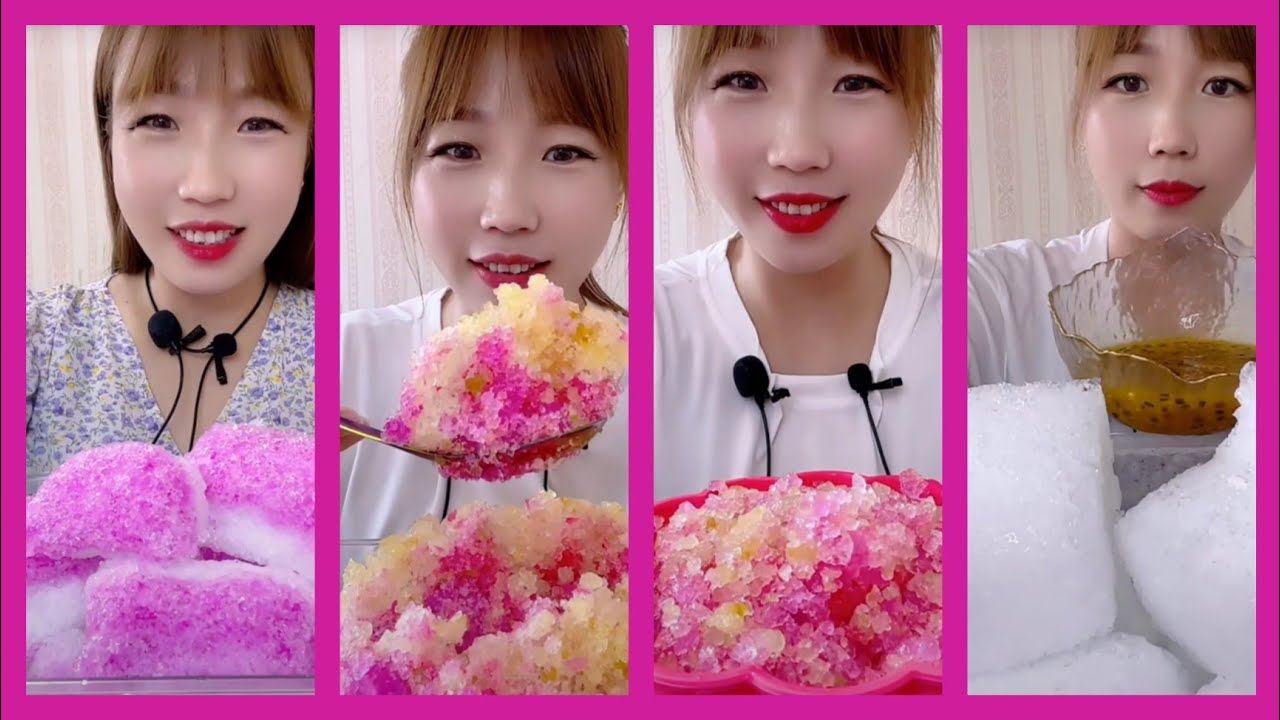 ASMR REFROZEN SHAVED|DIPPING  ICE EATING WITH PASSION FRUIT #PINK #WHITE